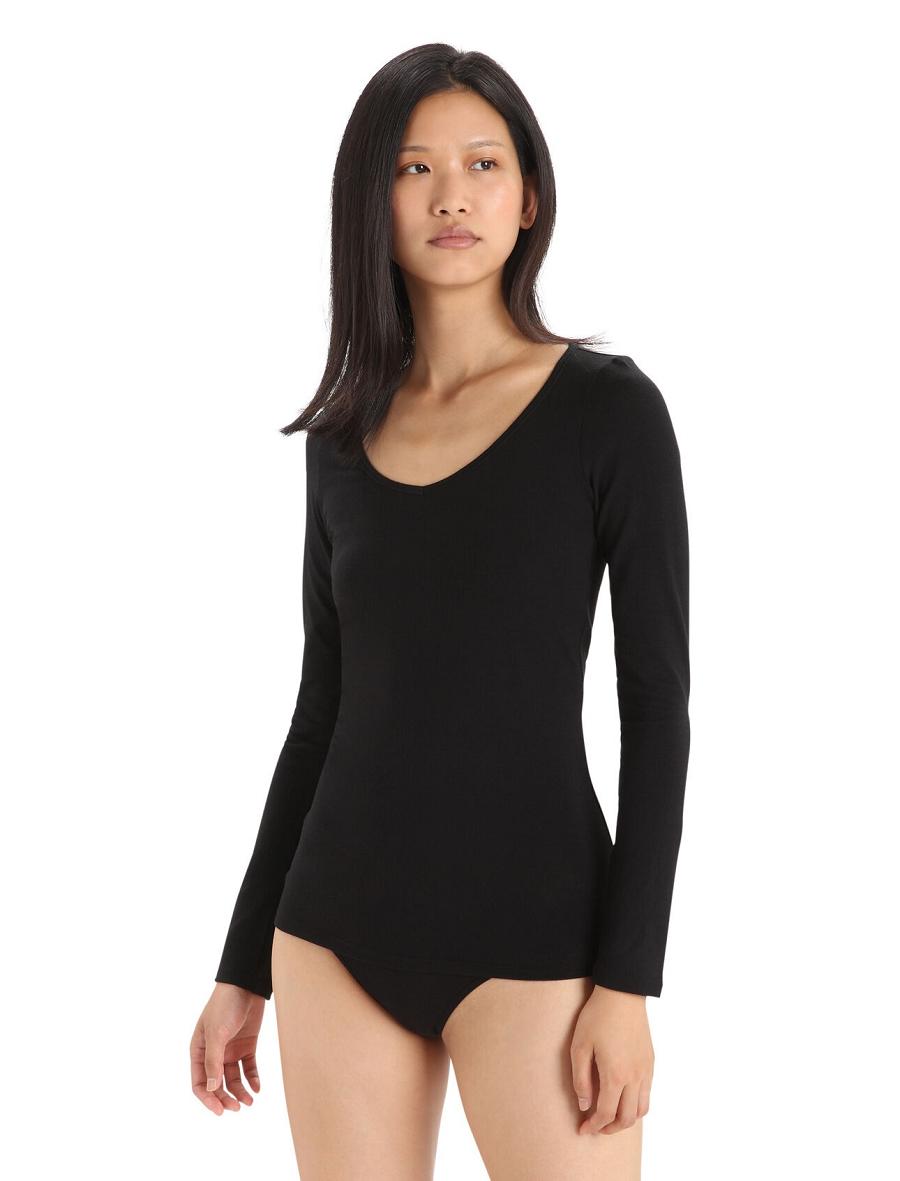 Black Icebreaker Merino Siren Long Sleeve Sweetheart Top Women\'s Underwear | AU 1691GSOL